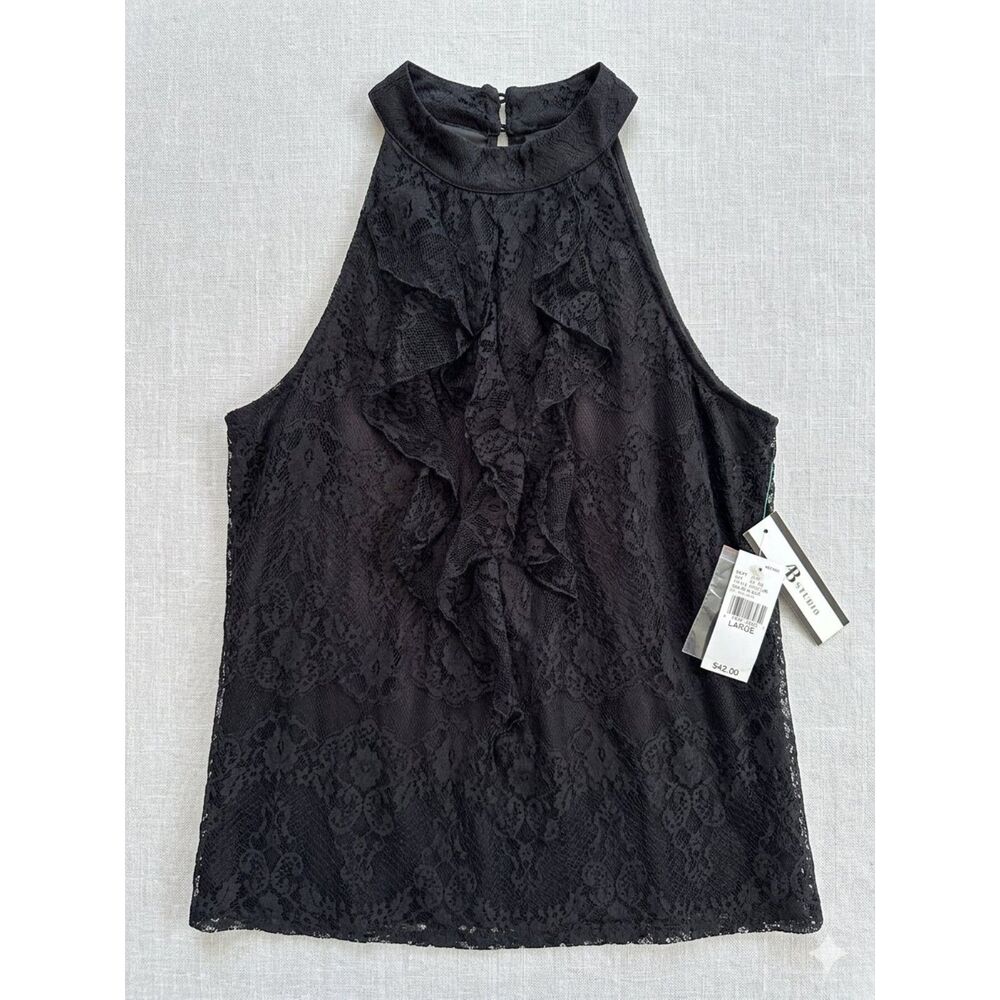 AB Studio "Sheer Bliss" Brand New With Tags (NWT) Black Lace Halter Top